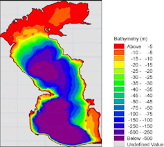 Map of Caspian Sea depth.