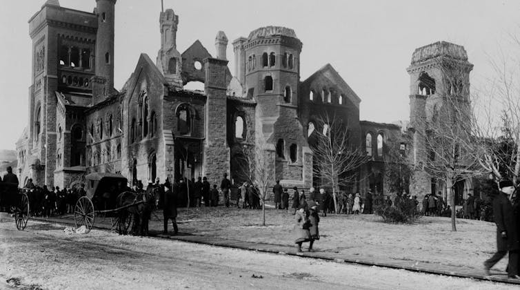 A campus after a fire.