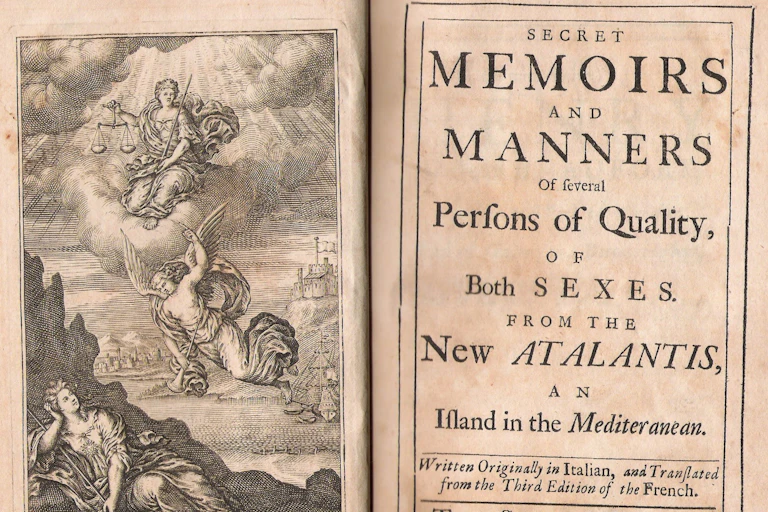 Frontispiece and title page of 'The New Atalantis.'