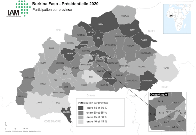 Burkina Faso -- Présidentielle 2020 Participation par province