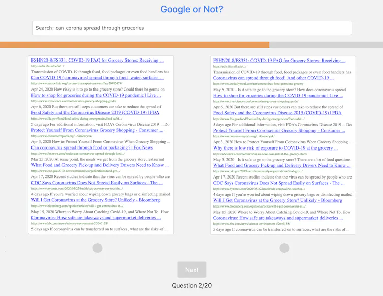 A screenshot showing two sets of Google search results side-by-side