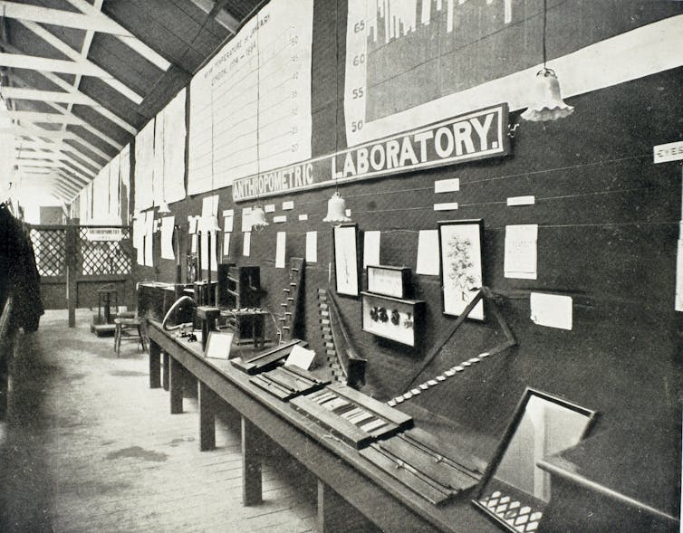 O primeiro laboratório antropométrico de Galton, 1884-1885.