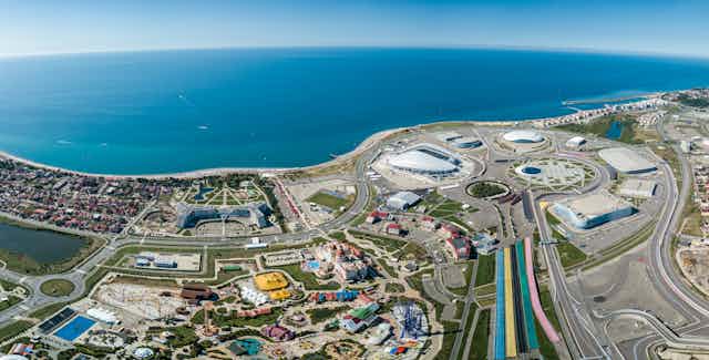 A panoramic shot of the Olympic Park in Sochi, Russia