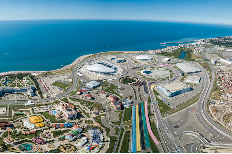A panoramic shot of the Olympic Park in Sochi, Russia