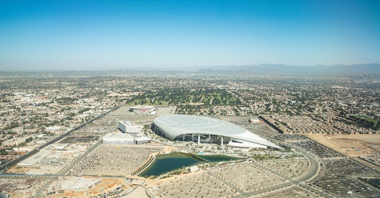 An aerial shot of SoFi stadium