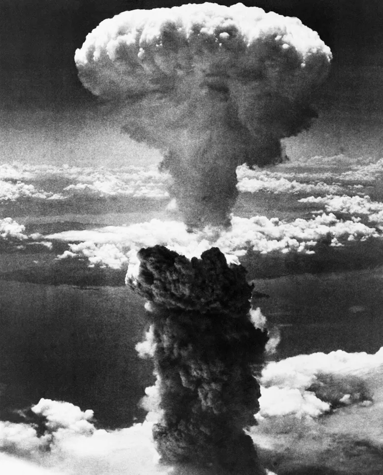 A photo of the atomic bomb that was dropped on Nagasaki by the United States in 1945.