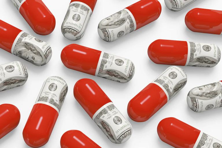 Illustration of drugs and money