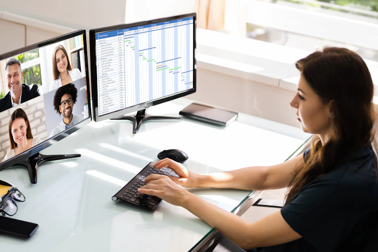women in teleconference while working from home