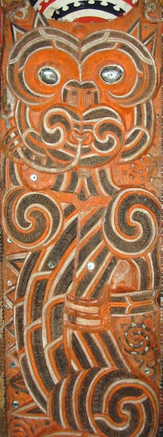 Carving of a lizard-like 'taniwha' at the Auckland War Memorial Museum.