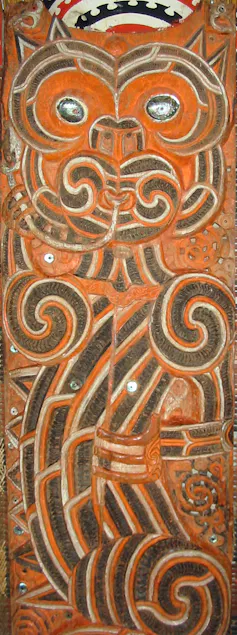 Carving of a lizard-like 'taniwha' at the Auckland War Memorial Museum.