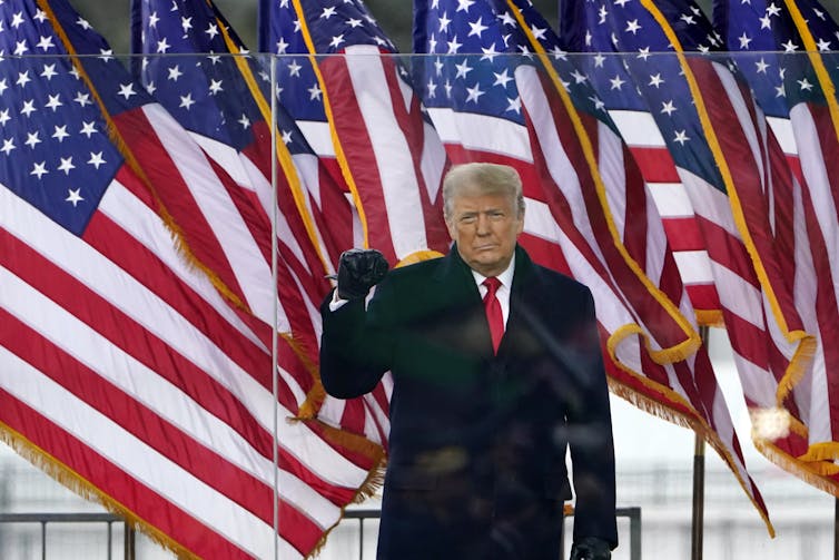 Trump told a rally before the Capitol breach today, ‘we will never concede’. Jacquelyn Martin/AP