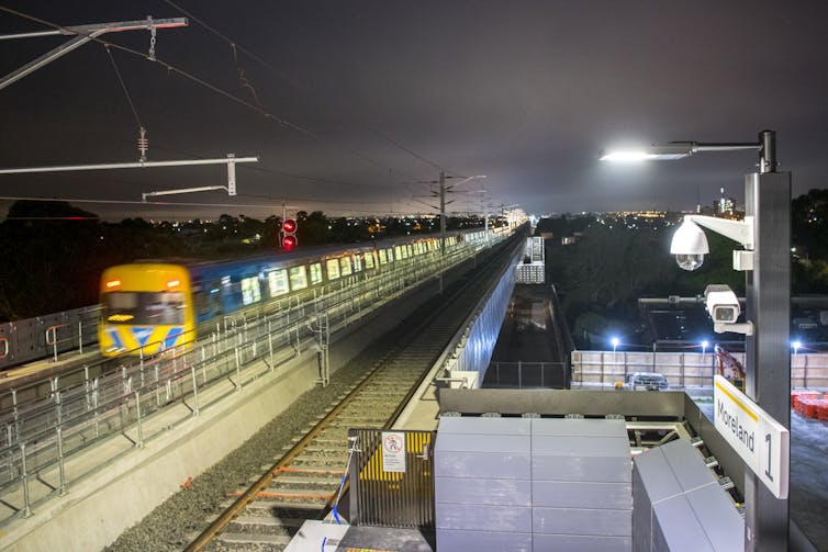 Train travels through new station