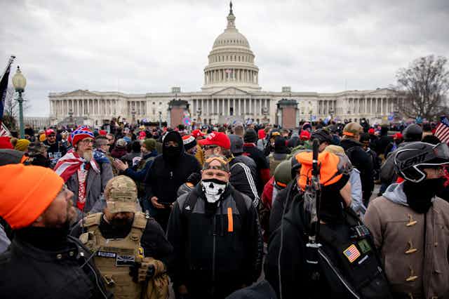 The Proud Boys outside the US Capitol in Washington, DC on Wednesday, January 6, 2021. 