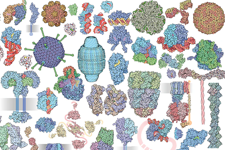 An illustration showing drawings a variety of proteins