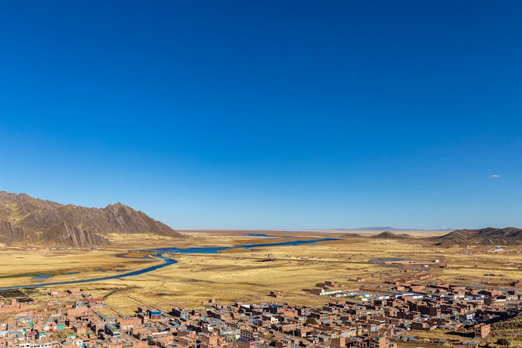 A river winds through a plateau