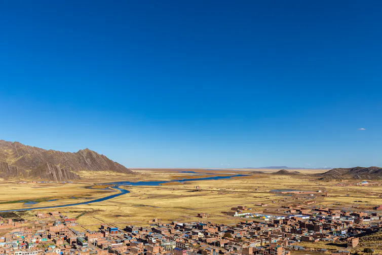A river winds through a plateau