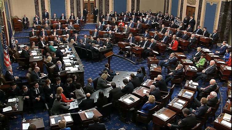 A scene of the Senate voting in Trump's impeachment trial in 2020