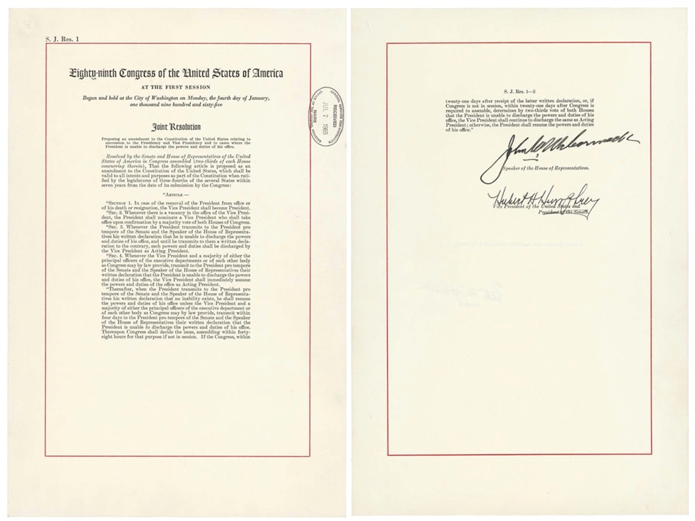 The 25th Amendment to the U.S. Constitution.