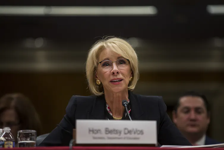U.S. Secretary of Education Betsy DeVos testifies during a meeting.
