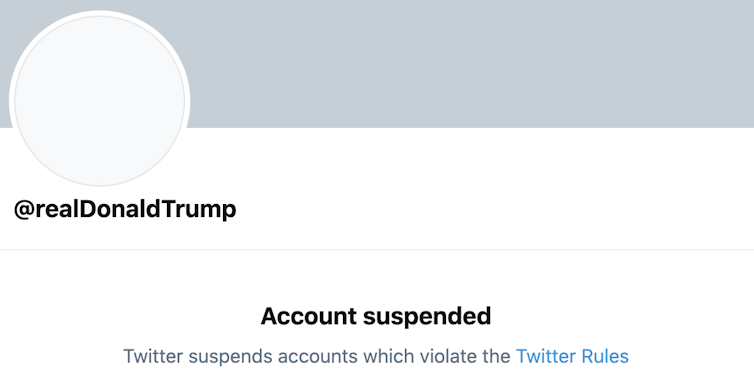 Screenshot of @realDonaldTrump's suspended Twitter account