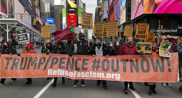 A "refuse fascism" rally in New York.