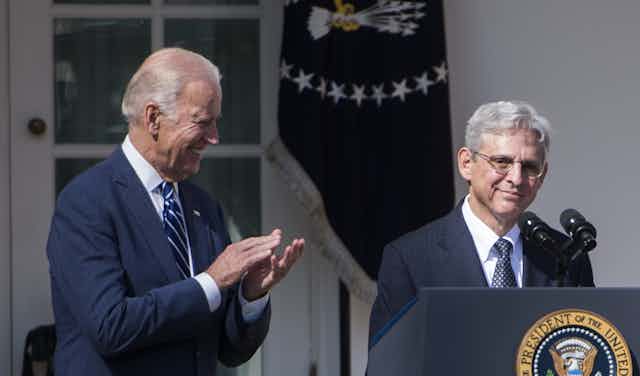 US president-elect Joe Biden, left, with his nominee for attorney general, Merrick Garland in 2016.