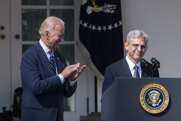 US president-elect Joe Biden, left, with his nominee for attorney general, Merrick Garland in 2016.