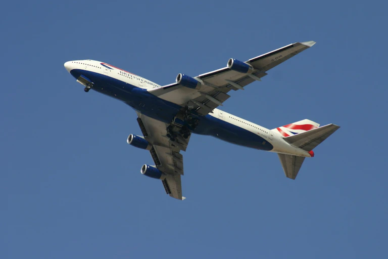 A Boeing 747 flying in the sky.