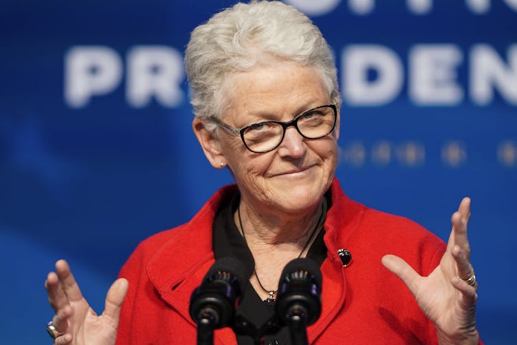 Gina McCarthy at the event where Biden introduced his climate policy leaders.