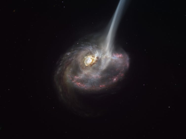Artist's impression of a galaxy with a tidal tail.