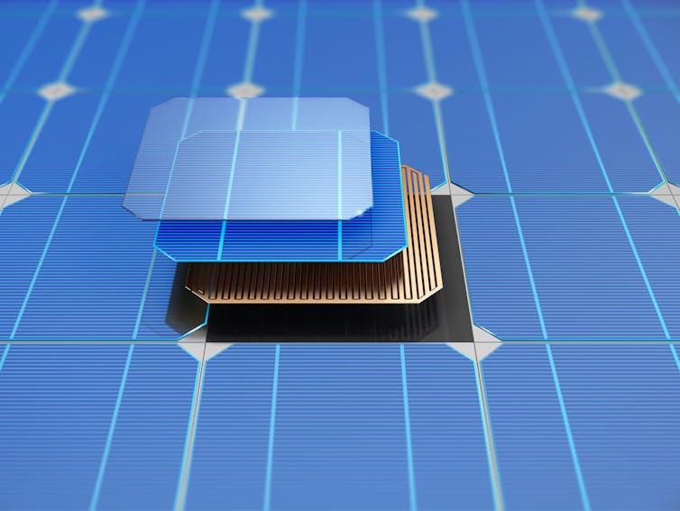 A cross-section showing the different layers of a solar cell.