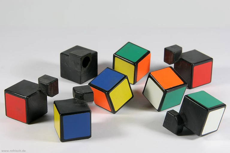 A disassembled Rubik's Cube.