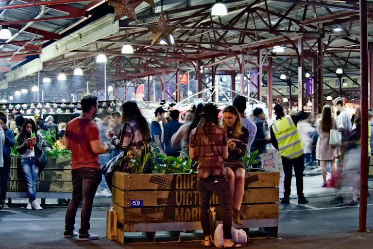 Young people at a market.