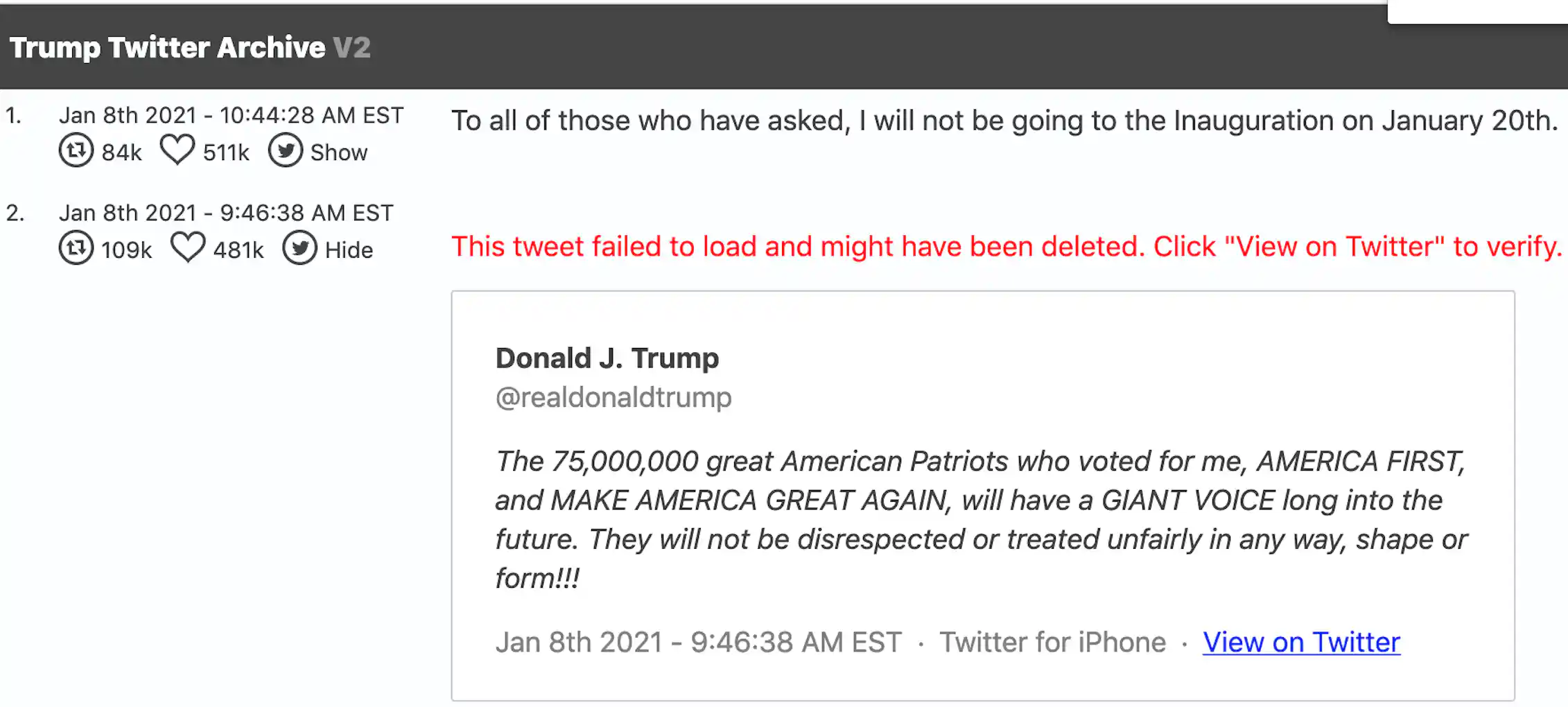 Trump Twitter Rant Despite being permanently banned, Trump's prolific Twitter record lives on