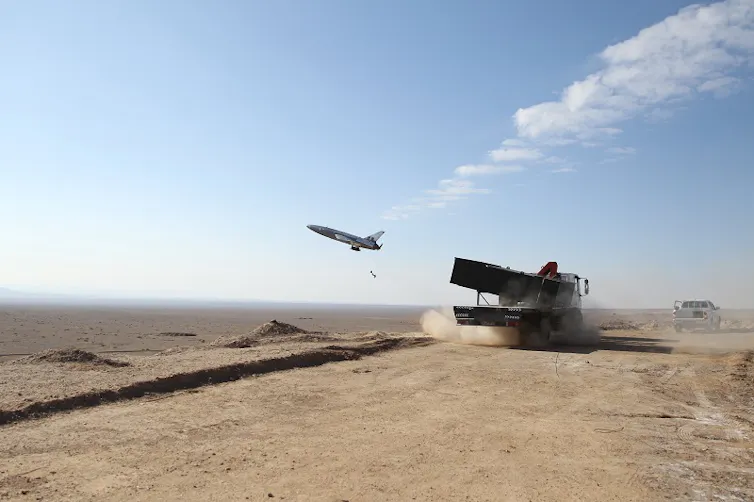 Missile being launched by mobile installation in Persian Gulf.