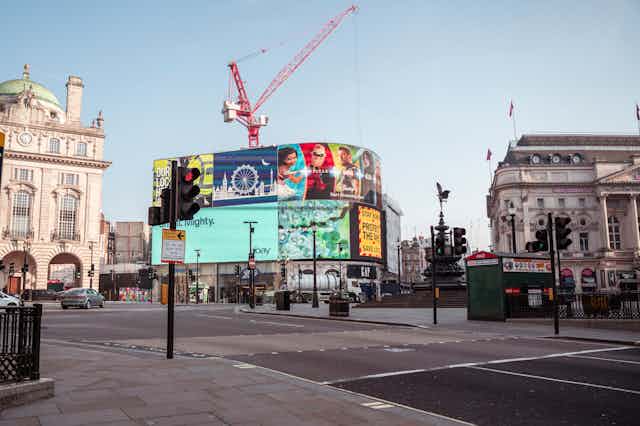 An empty Piccadilly Circus.