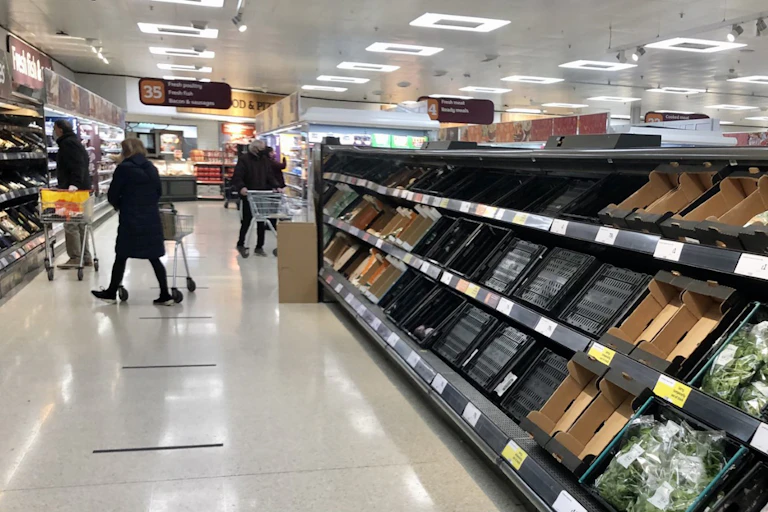 Empty shelves in Sainsburys in Belfast because UK suppliers can't clear customs.