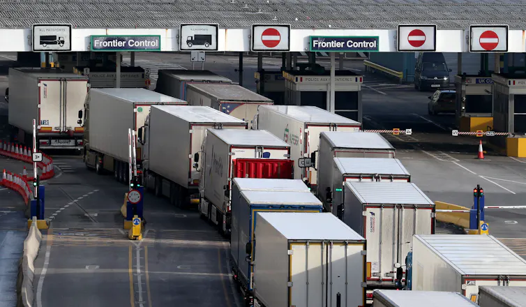 Lorries queuing to clear customs at Dover
