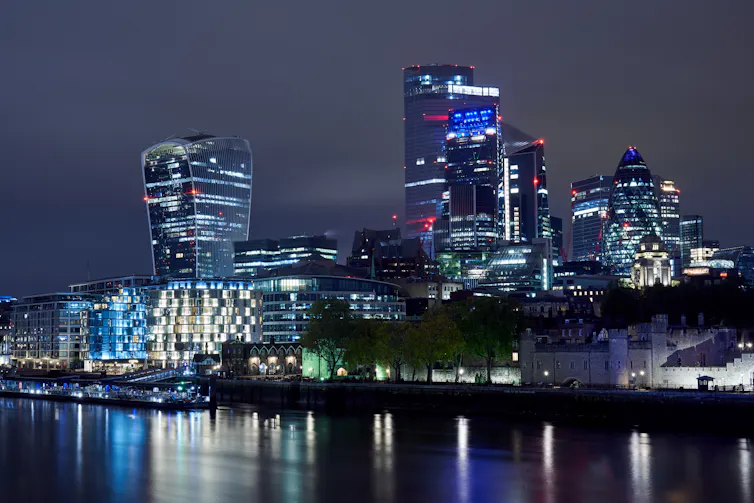 Skyline of London's financial services district