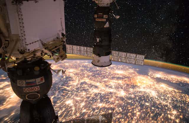 A view of Earth at night, from the ISS.