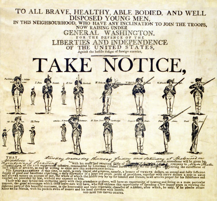 A 1776 recruitment poster for George Washington's Continental Army
