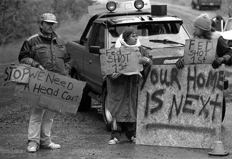 Randy Weaver supporters at Ruby Ridge in northern Idaho.