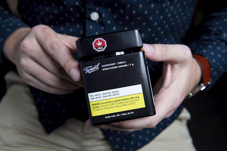 Packaging for a recreational cannabis product is shown at Canopy Growth Corporation's Tweed headquarters.