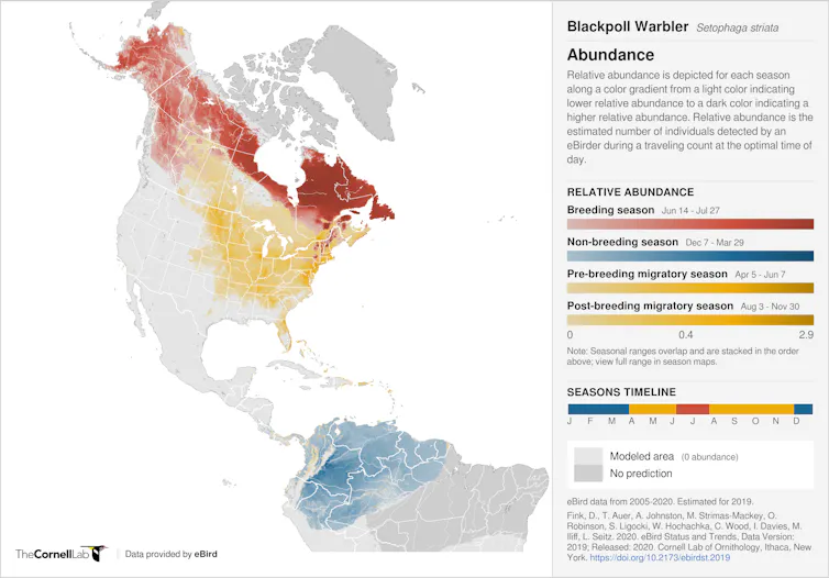 Map showing Blackpoll warbler range