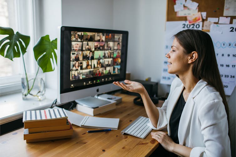 Woman video conferencing.