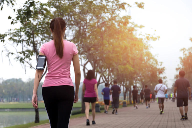 People walking on path in park