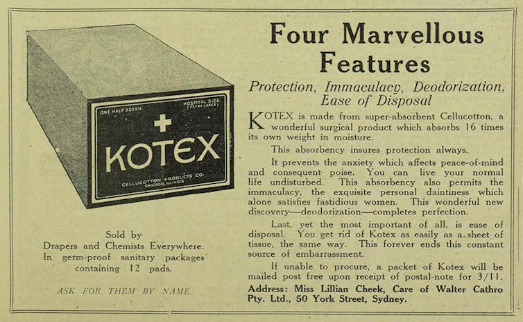 Old black and white Kotex newspaper advertisement.