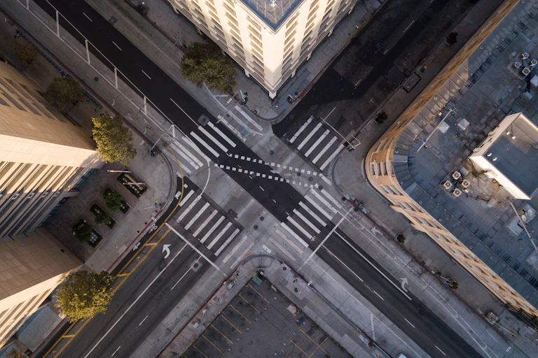 Aerial view of empty streets.