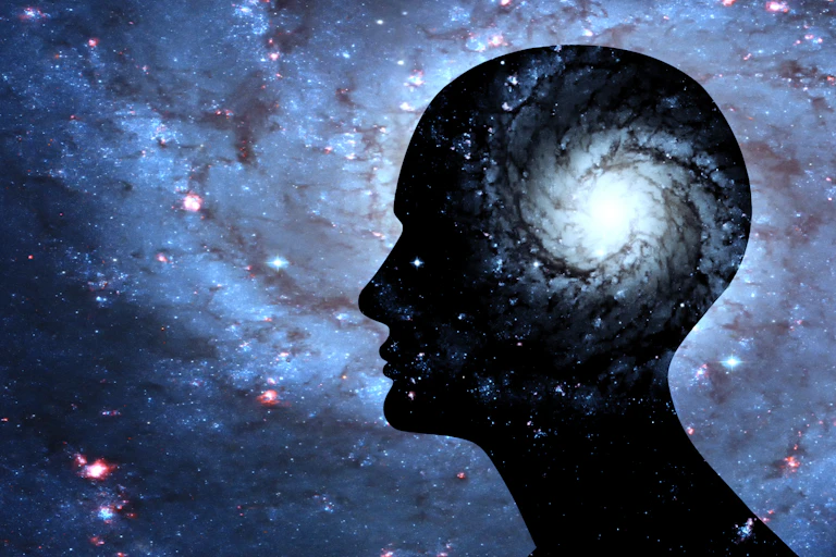 Human head with brain and space-3D illustration , space of Elements of this image furnished by NASA