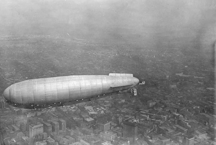 The Italian airship Roma flies over Norfolk, Virginia.